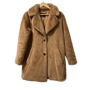 Abercrombie & Fitch Womens Faux Fur Long Teddy Coat Size M Brown Lined Pockets